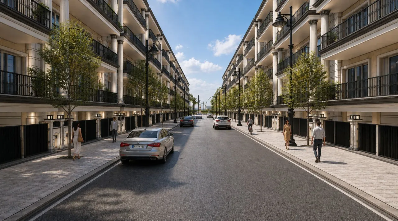Tree-lined internal avenue at Golden Avenue Riverside City, Haridwar